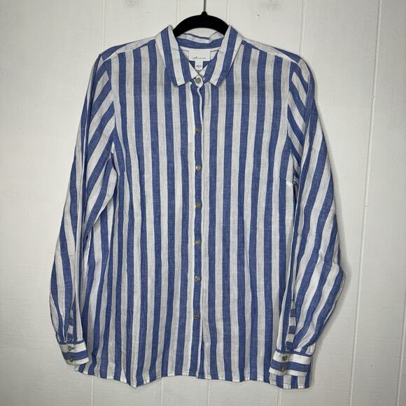 J. Jill Tops - J. Jill Love Linen Women’s Striped Button Up Long Sleeve Cabana Blue Coastal M